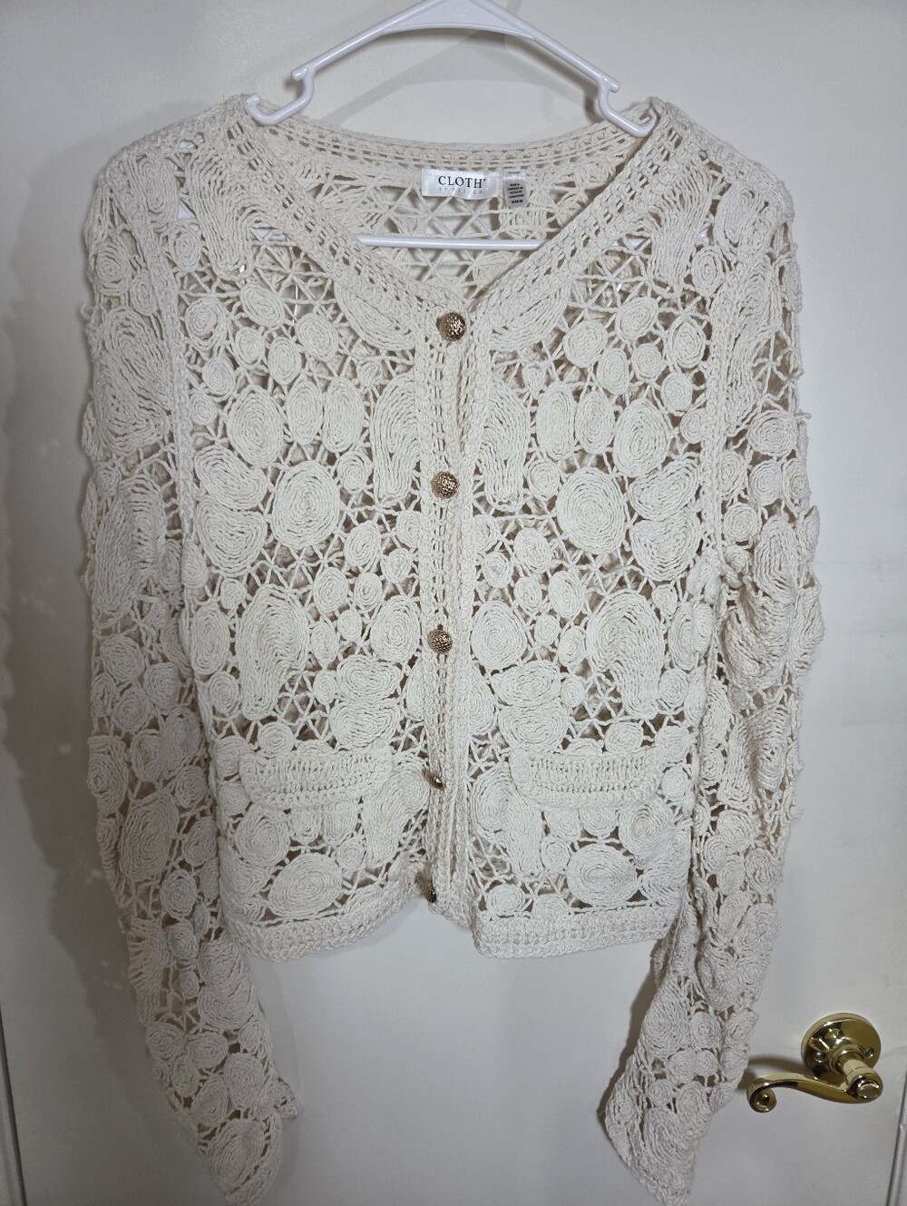 Cloth Women's Crochet Knit Cardigan Sweater M - Cream Cottagecore Coquette